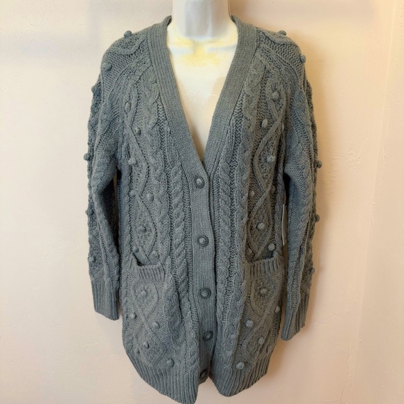 Dex Sweaters - NWT Dex Clothing Women’s Grey Knit Pom Pom Button Front Long Cardigan Sweater S